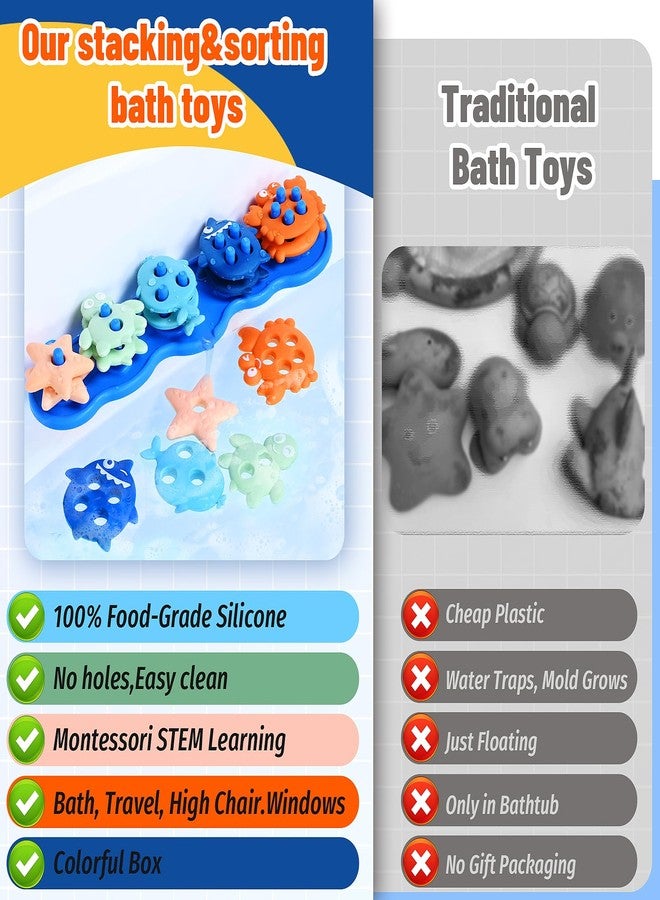 Esimen Baby Bath Toys,Silicone Mold Free Shape Sorting Stacking Toddler Bath Toy,Color Sorting Textured Floats,No Hole Early Learning Bathtub Shower Toys,Xmas Birthday Gifts for Boys Girls - Image 3