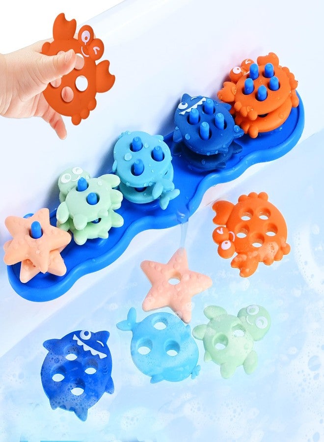 Esimen Baby Bath Toys,Silicone Mold Free Shape Sorting Stacking Toddler Bath Toy,Color Sorting Textured Floats,No Hole Early Learning Bathtub Shower Toys,Xmas Birthday Gifts for Boys Girls - Image 1