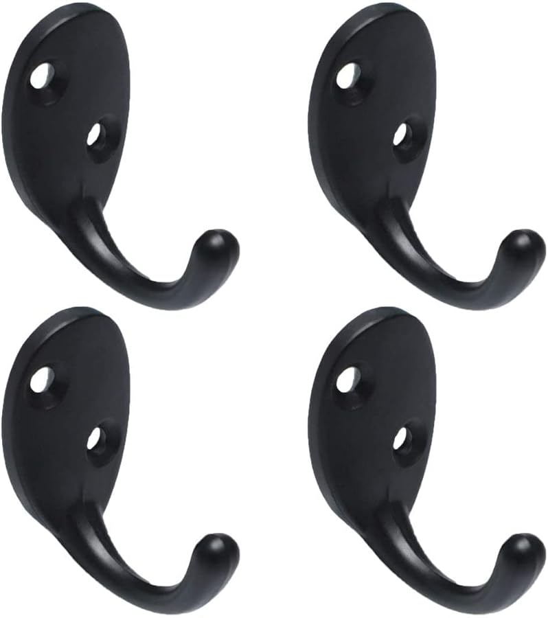 4 قطع من خطافات الحائط المصنوعة من سبائك الزنك الأسود للمعاطف والحقائب والمناشف، مثبتة في الحمام بالمسامير - Image 2