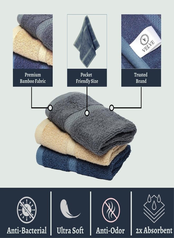 Velve 100% Bamboo Face Towel | Ultra Soft, Absorbent & Quick Dry Towels for Facewash, Gym, Travel, Sports | Suitable for Sensitive Skin | Pocket Size & Easy to Carry | Set of 3-Royal Blue, Beige, Grey - Image 5