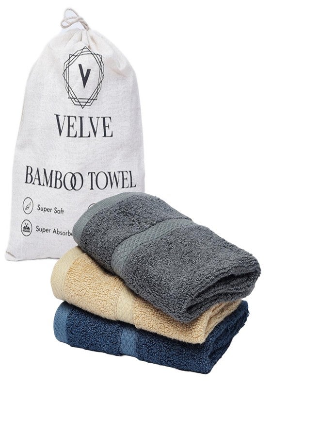 Velve 100% Bamboo Face Towel | Ultra Soft, Absorbent & Quick Dry Towels for Facewash, Gym, Travel, Sports | Suitable for Sensitive Skin | Pocket Size & Easy to Carry | Set of 3-Royal Blue, Beige, Grey - Image 1