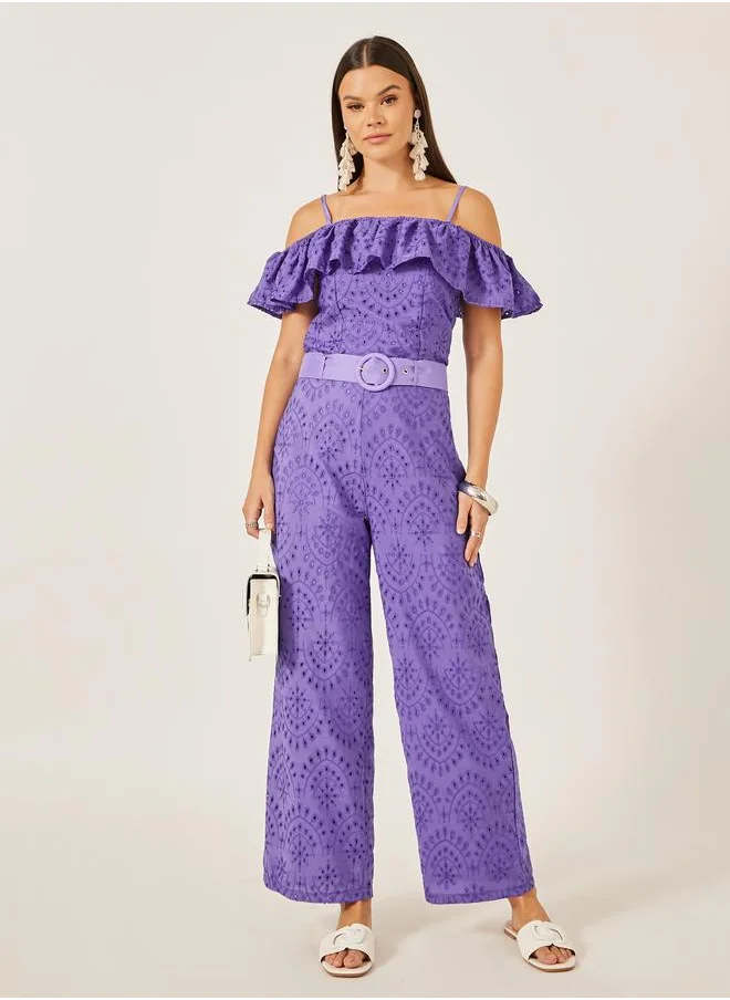 ستايلي Styli Schiffli Embroidered Off Shoulder Top