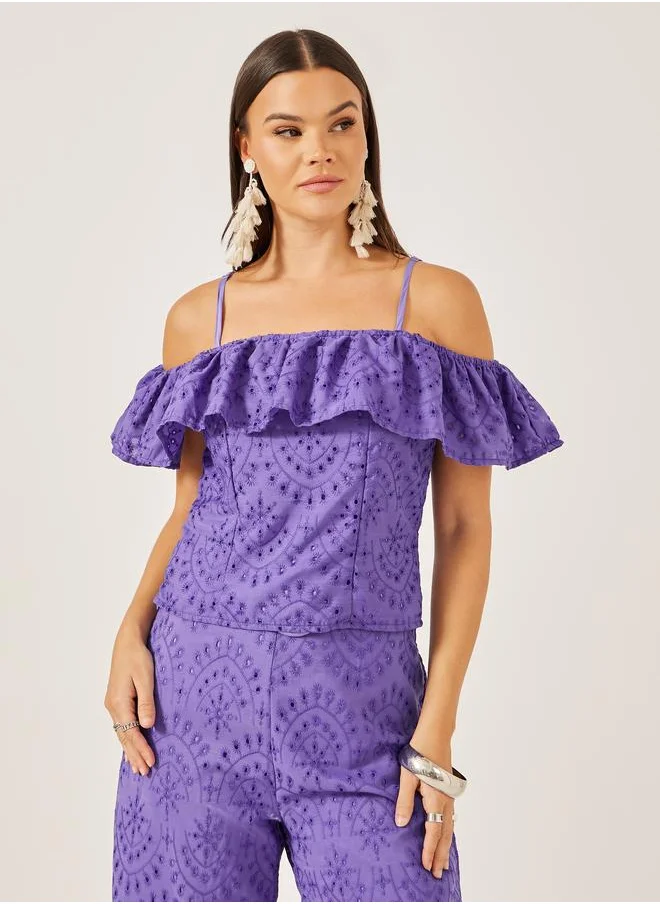 ستايلي Styli Schiffli Embroidered Off Shoulder Top
