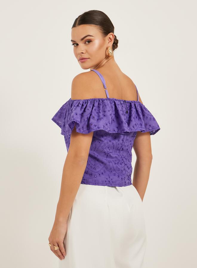 ستايلي بلوزة ستايلي مطرزة شيفلي بكتف مكشوف - Image 5