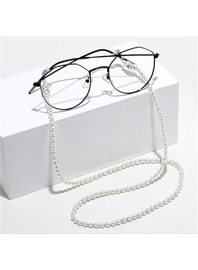 Pearl Eyeglass Chain, 2 Pack Beaded Glasses Strap for Women and Girls, Adjustable Anti Slip Sunglasses Holder Necklace with Silicone Loops, Faux Pearl Eyewear Lanyard White Pink - Image 4