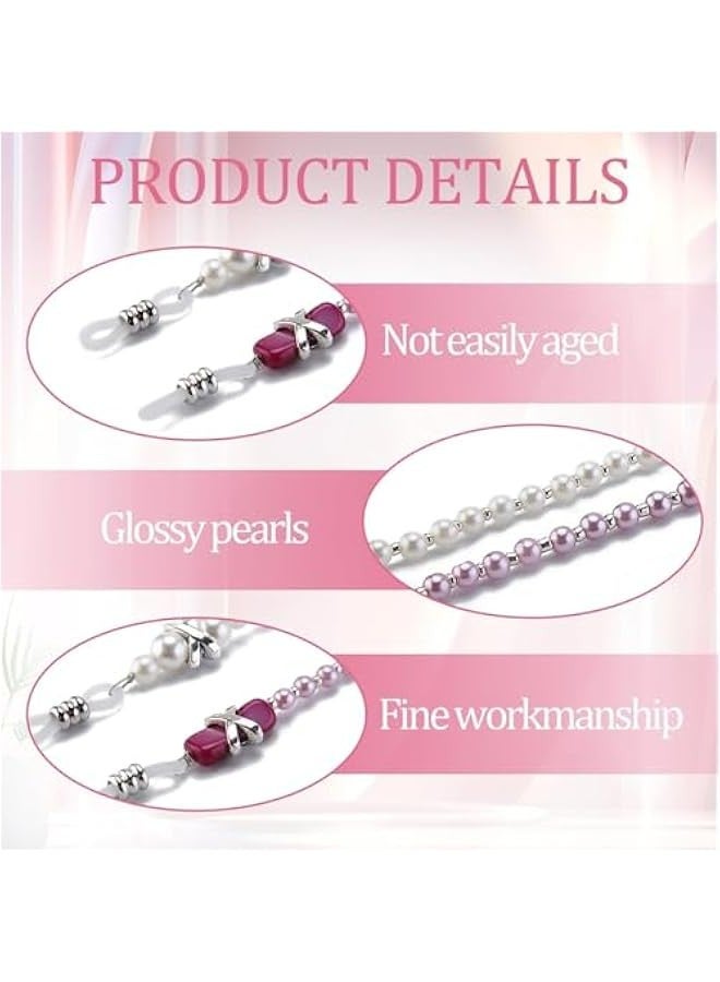 Pearl Eyeglass Chain, 2 Pack Beaded Glasses Strap for Women and Girls, Adjustable Anti Slip Sunglasses Holder Necklace with Silicone Loops, Faux Pearl Eyewear Lanyard White Pink - Image 5