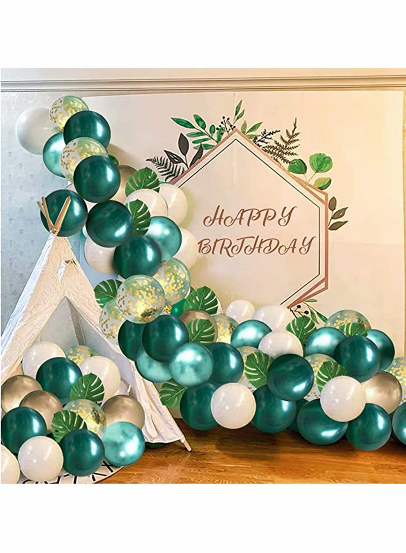 KASTWAVE Balloons Jungle Theme Party Supplies, 50 12 Inches Green White Gold Latex with 10pcs Palm Leaves for Tropical, Birthday Decorations - Image 2