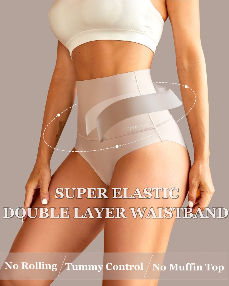 FINETOO Tummy Control Underwear for Women High Waisted Nylon Brief No Show Womens Bikini Seamless Panties 4pack S-XXXL - Image 5