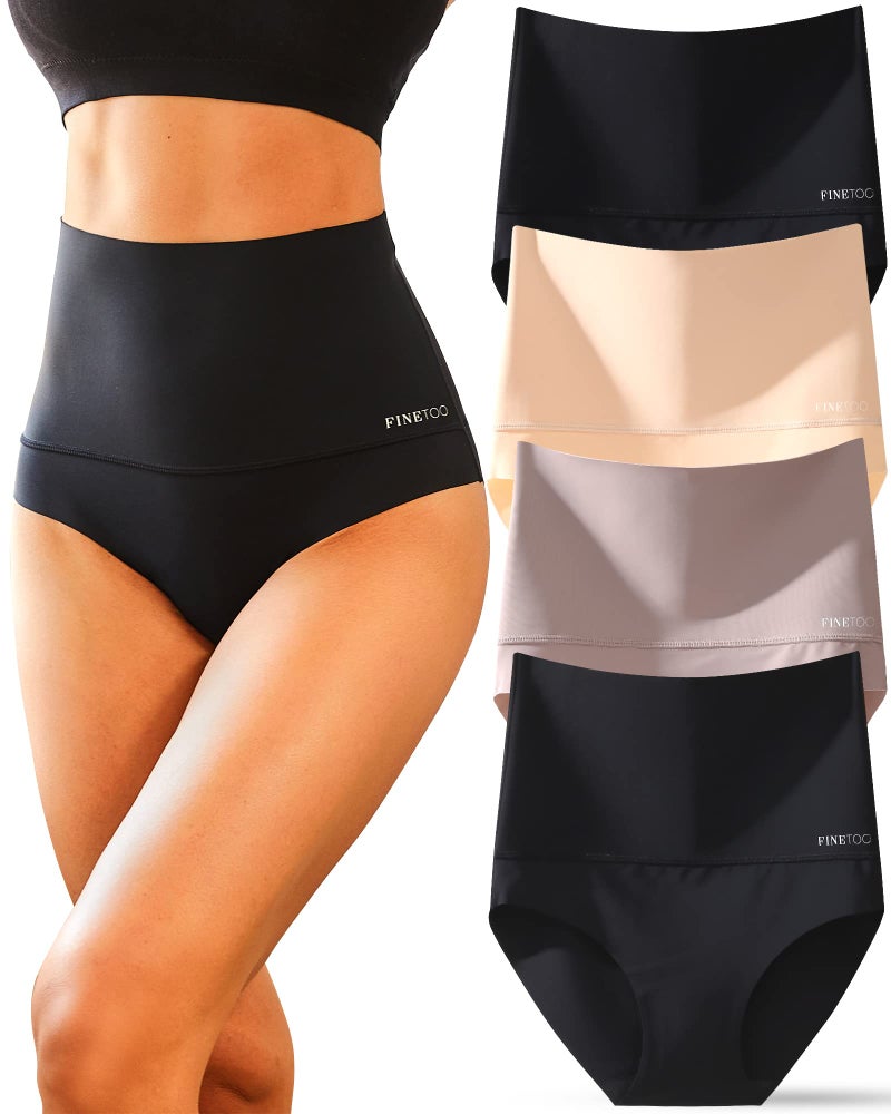 FINETOO Tummy Control Underwear for Women High Waisted Nylon Brief No Show Womens Bikini Seamless Panties 4pack S-XXXL - Image 1