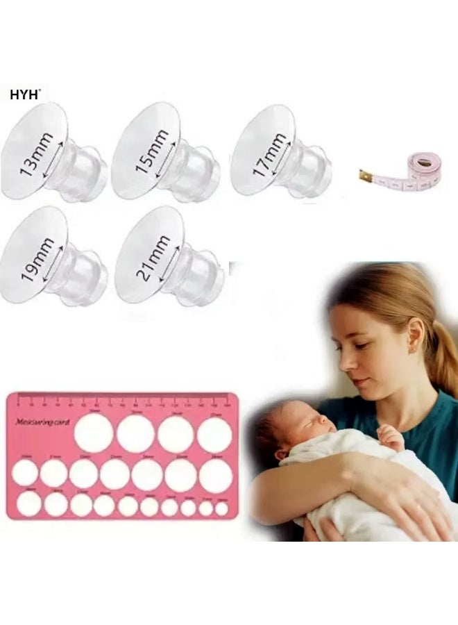 HYH Breast Pump Inserts, Flange Sizing Kit (13mm, 15mm, 17mm, 19mm, 21mm) with Nipple Ruler, BPA Free Silicone Flange Insert Compatible with Momcozy S12 Pro S9 Pro Spectra S1 S2, Flange Size Converter to Reduce 24mm Shield, Pumping Essentials for Nursing Moms (Clear) - Image 1