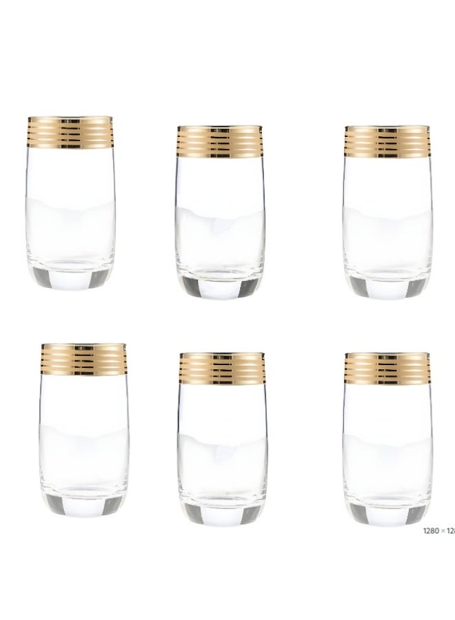PROMSIZ Set of 6 glass cups for water and juice with ice decoration and golden line
