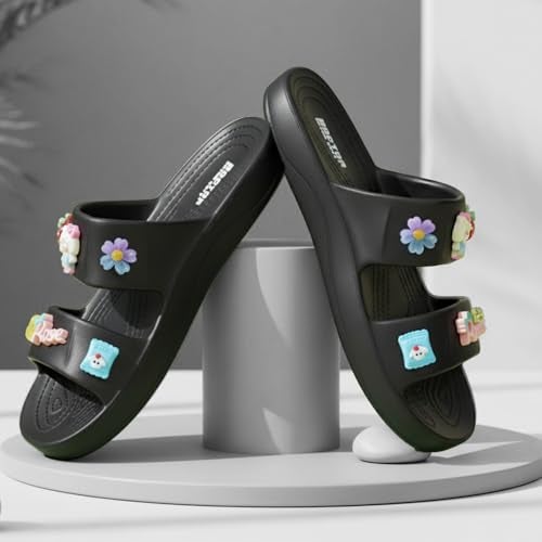 DOCTOR EXTRA SOFT Women’s Comfort Double Straps EVA Slip-On Slippers with Cute Charms| Lightweight, Trendy Summer Beach, Pool, Indoor & Outdoor Wear Slide| Soft Cushion Sole Sandals Daily Mules D-540 - Image 2