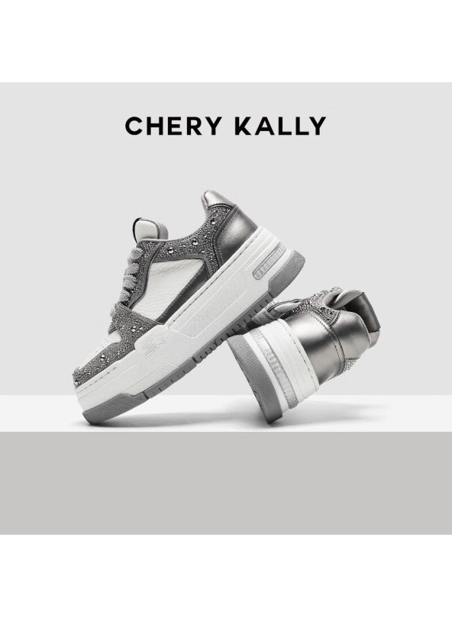Chery Kally Women's Thick-soled Sneakers, Height-increasing Diamond Design, Casual Women's Shoes, 4403, Light Gray, Size 39 - Image 2