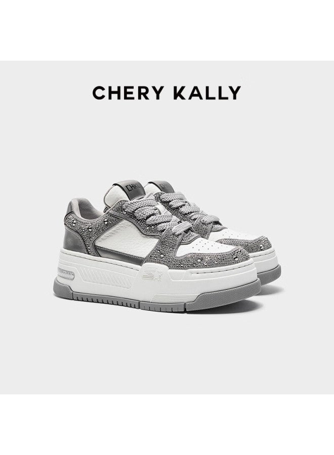 Chery Kally Women's Thick-soled Sneakers, Height-increasing Diamond Design, Casual Women's Shoes, 4403, Light Gray, Size 39 - Image 4