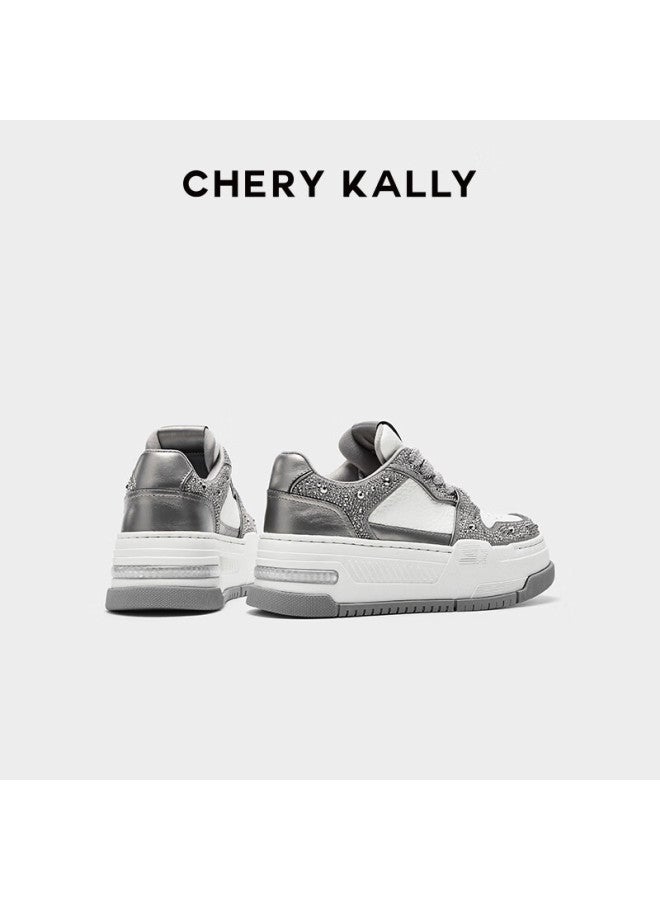 Chery Kally Women's Thick-soled Sneakers, Height-increasing Diamond Design, Casual Women's Shoes, 4403, Light Gray, Size 39 - Image 5