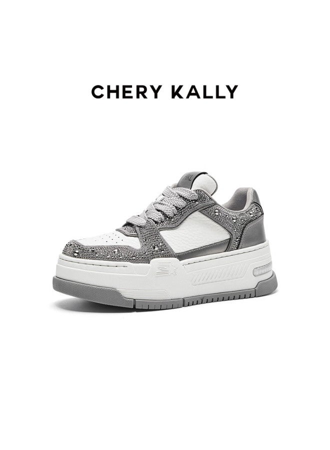 Chery Kally Women's Thick-soled Sneakers, Height-increasing Diamond Design, Casual Women's Shoes, 4403, Light Gray, Size 39 - Image 3