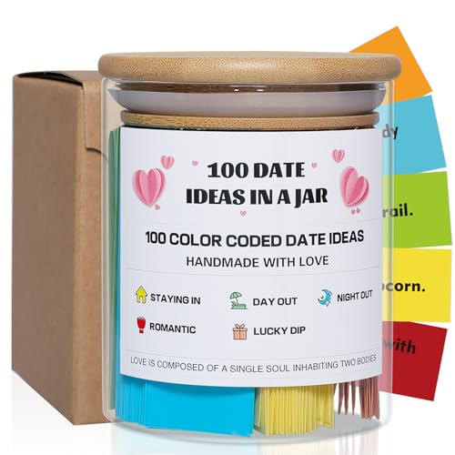 MSEHKM 100 Date Ideas In A Jar Date Night Ideas Color Coded Date Ideas Budgetfriendly Date Jar WeddingAnniversaryBridal ShowerNewlyweds Gifts for Couples pure