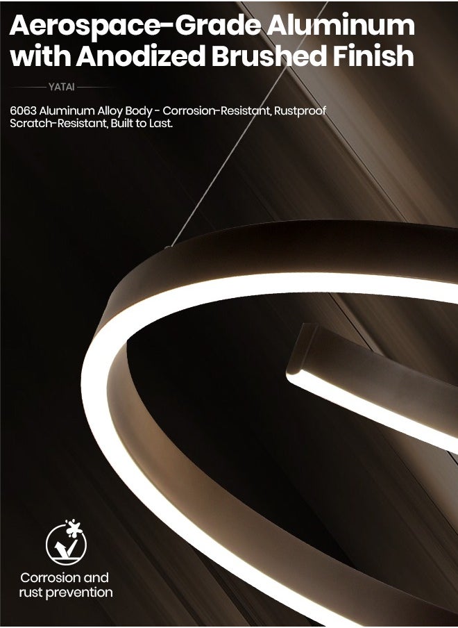 YATAI LIGHTING Modern LED Chandelier for Bedroom and Living Room - Round Black 23W Adjustable Ceiling Light with Remote Control and Three-Color Dimming  , Applicable area :10-12m  - Image 3