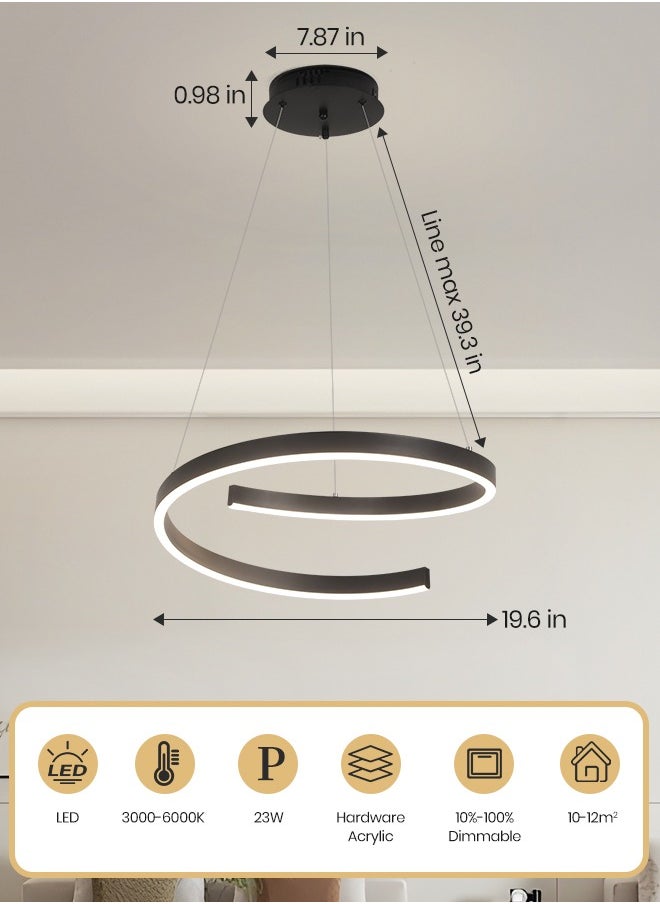 YATAI LIGHTING Modern LED Chandelier for Bedroom and Living Room - Round Black 23W Adjustable Ceiling Light with Remote Control and Three-Color Dimming  , Applicable area :10-12m  - Image 5