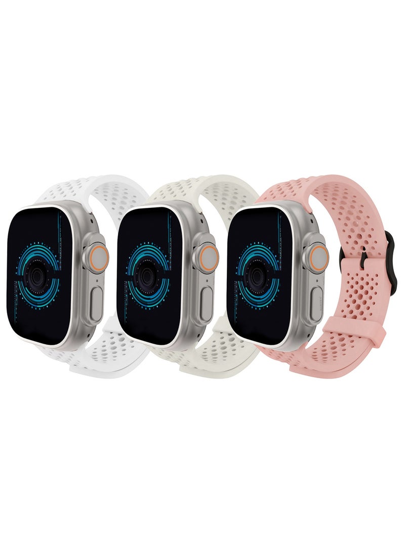 3Packs 49mm/45mm/44mm/ Sport Silicone Watch Band Compatible with Apple Watch Series 9/8/7/6/5/4/3/2/1 & SE – Breathable Soft Strap with Buckle - Image 2