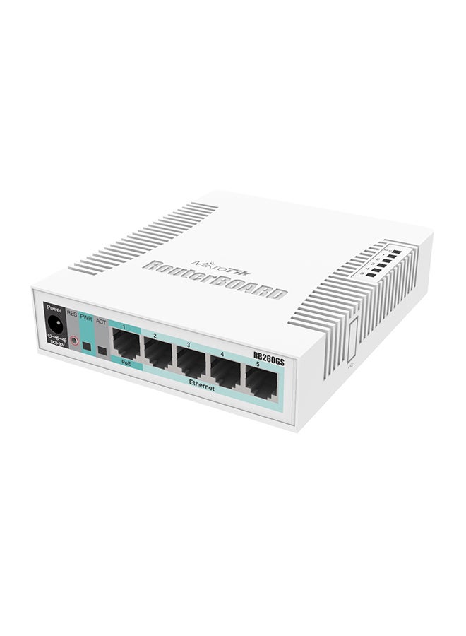 مايكروتك سويتش ذكي بـ 5 منافذ جيجابت إيثرنت ومنفذ SFP طراز CSS106-5G-1S أبيض - Image 1