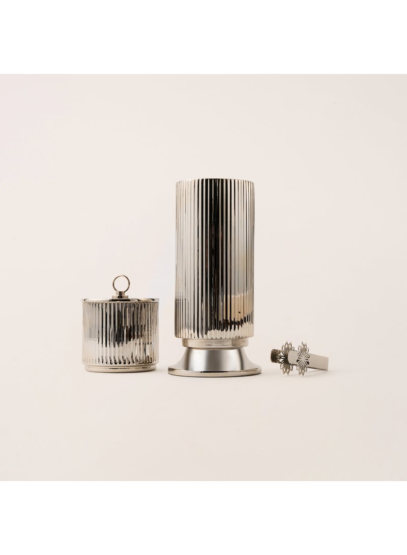 Homez Mawaddah silver stainless steel oud burner & container set 9*9*20 cm - Image 2