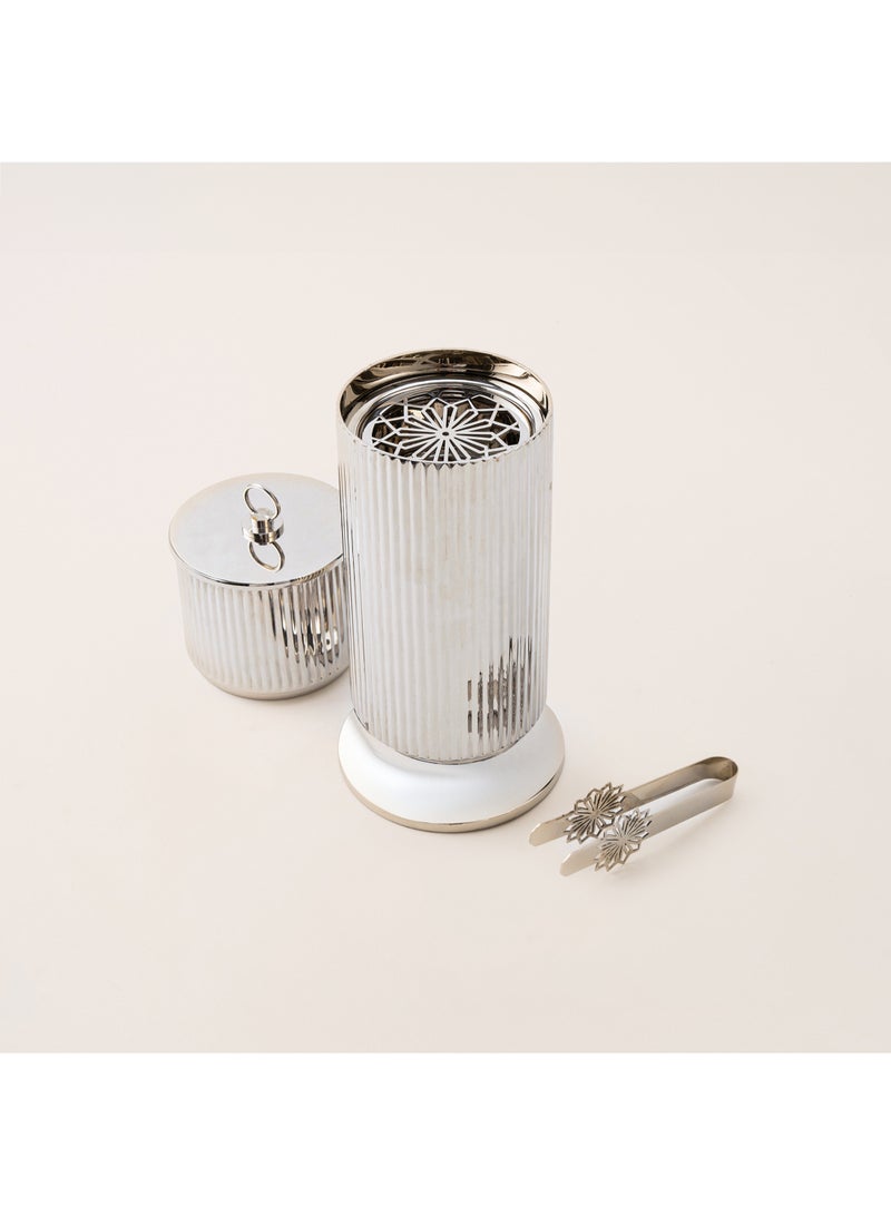 Homez Mawaddah silver stainless steel oud burner & container set 9*9*20 cm - Image 4