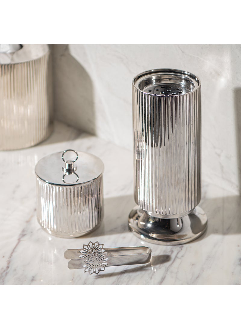 Homez Mawaddah silver stainless steel oud burner & container set 9*9*20 cm - Image 1