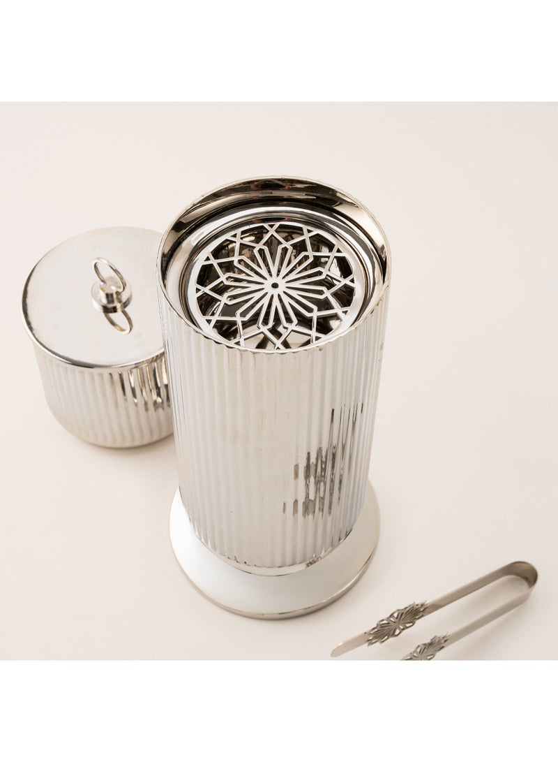 Homez Mawaddah silver stainless steel oud burner & container set 9*9*20 cm - Image 5