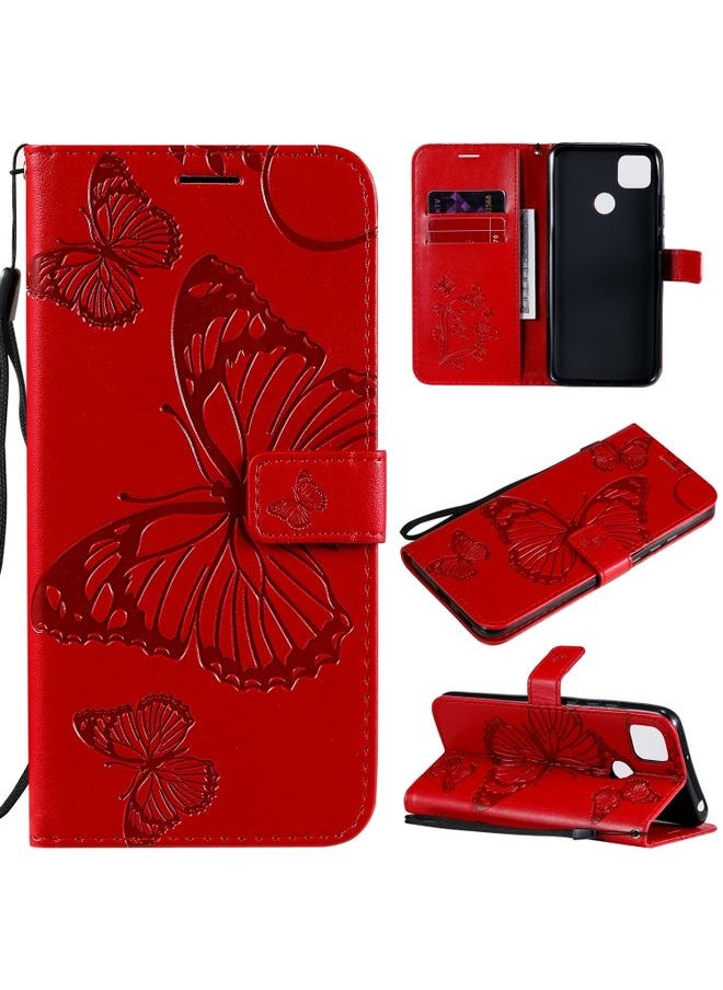 HuHa Case Cover For Xiaomi Redmi 9C 3D Butterflies Embossing Pattern Horizontal Flip Leather Case with Holder & Card Slot & Wallet Red 