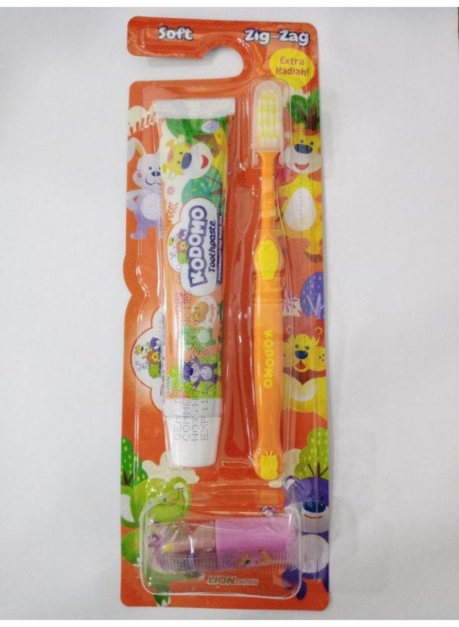معجون أسنان بالفراولة أو البرتقال + فرشاة أسنان + لعبة هدية