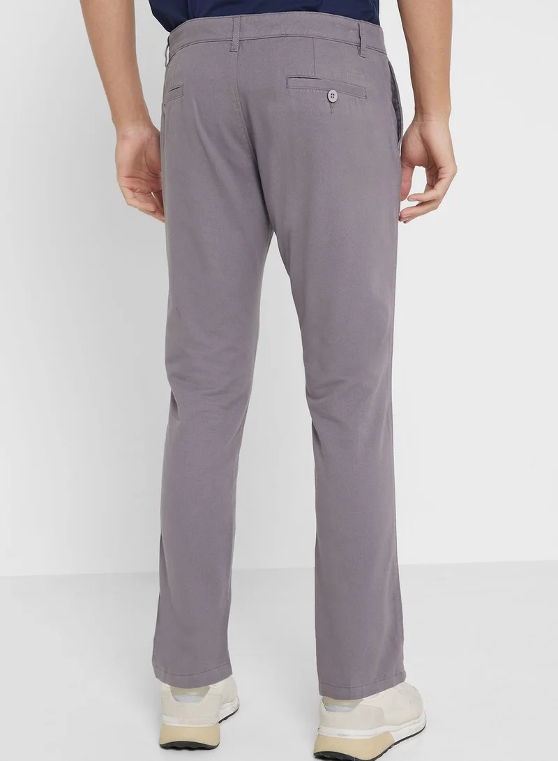 Robert Wood Men Grey Slim Fit Chinos