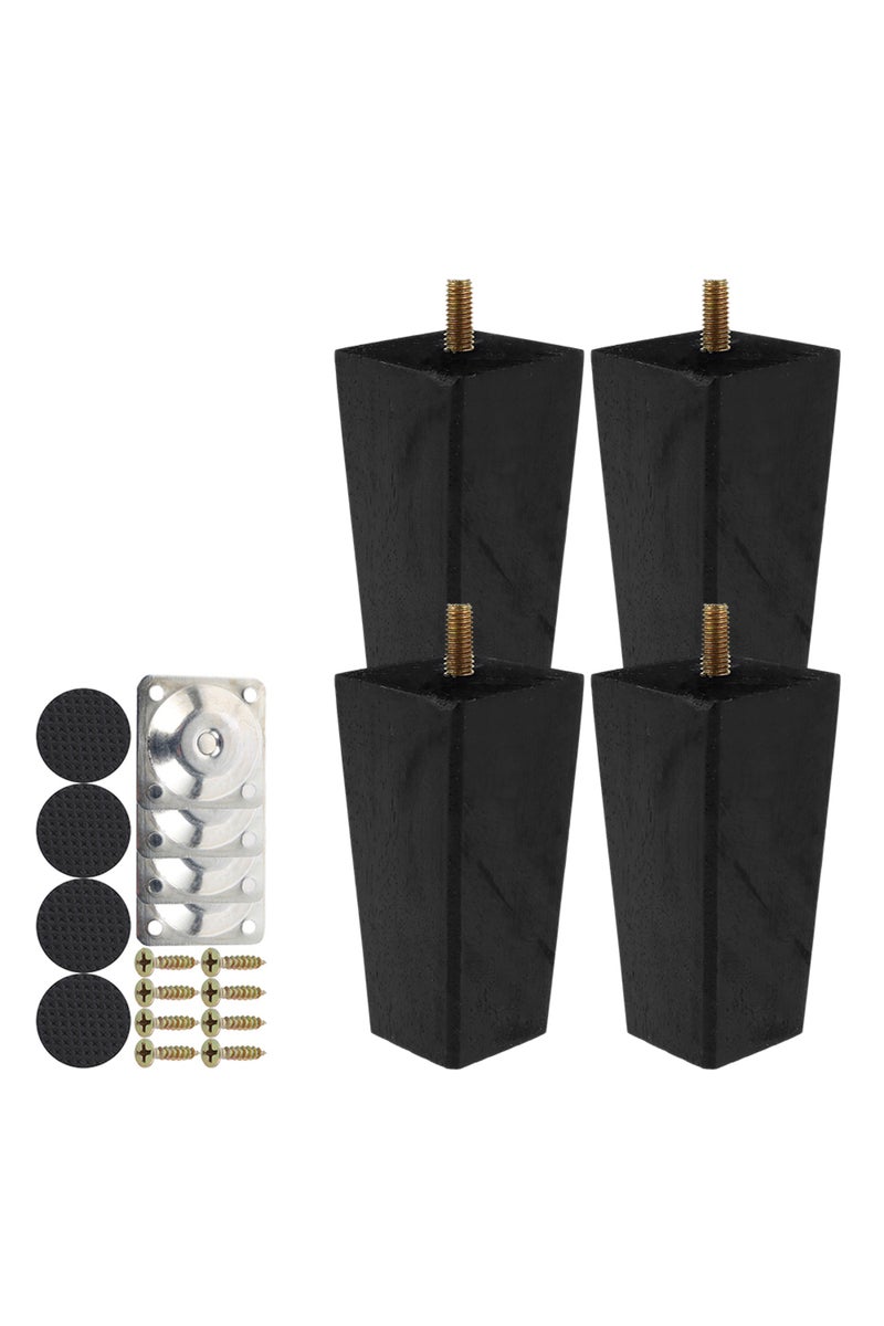 أرجل أثاث من الخشب الصلب الأسود، 10 سم، 4 قطع، 6/10/15 سم، مناسبة للأرائك والخزائن والأسرة والطاولات والكراسي المربعة.