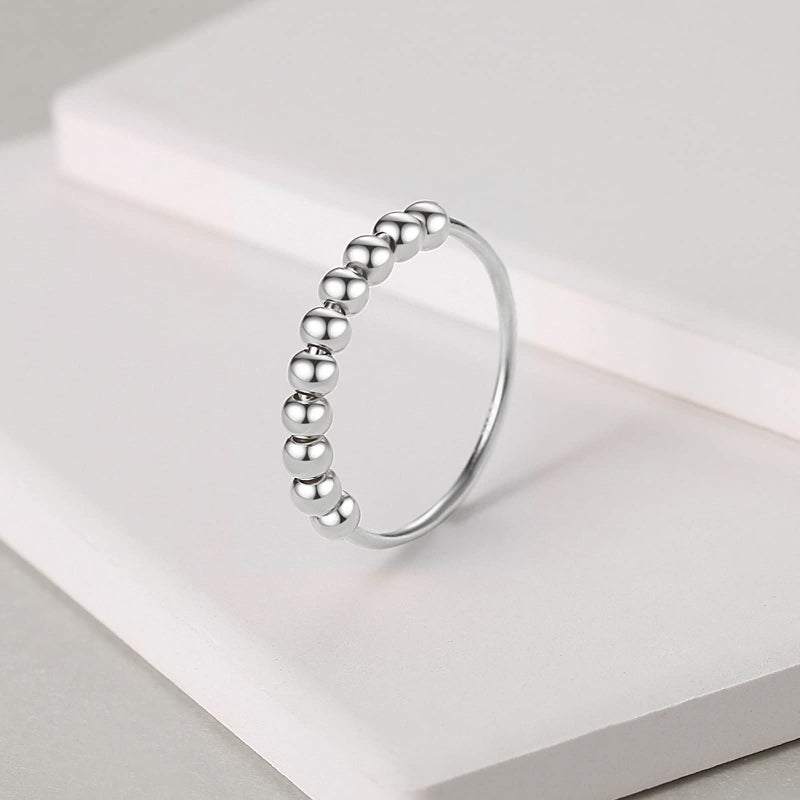 Jacruces 925 Sterling Silver Rings Anxiety Rings Fidget Ring for Women & Men 14k Gold Plated Spinner Thumb Ring with Beads Spinning Stress Relief Anxiety Fidget Jewelry Ideal Gift, Size 7 - Image 3