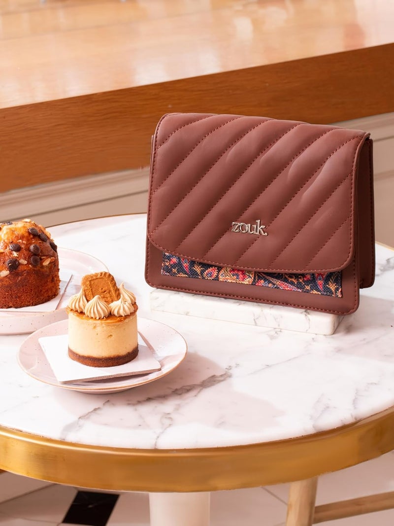 ZOUK حقيبة كتف بسحاب مغلق من الجلد النباتي للنساء والفتيات - Image 3