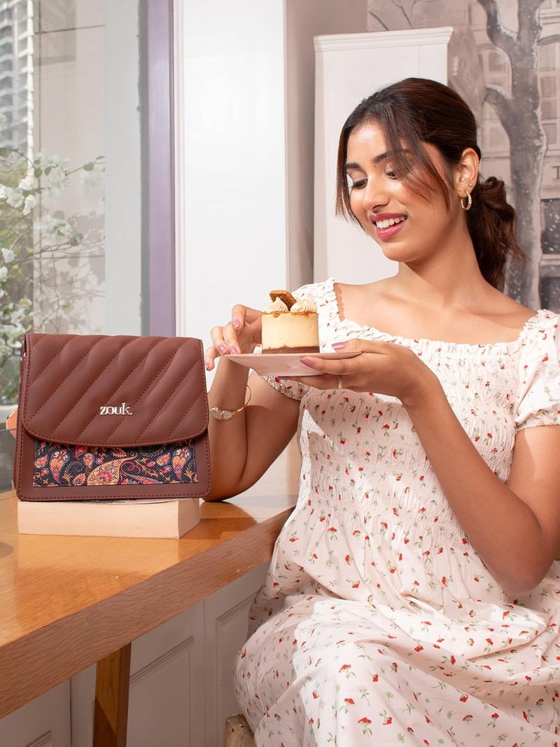 ZOUK حقيبة كتف بسحاب مغلق من الجلد النباتي للنساء والفتيات - Image 2