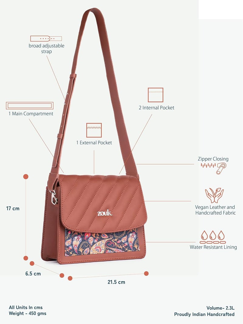 ZOUK حقيبة كتف بسحاب مغلق من الجلد النباتي للنساء والفتيات - Image 4