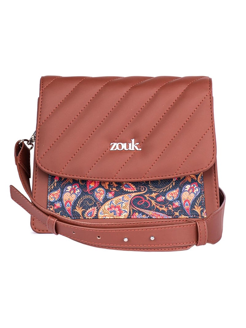 ZOUK حقيبة كتف بسحاب مغلق من الجلد النباتي للنساء والفتيات - Image 1