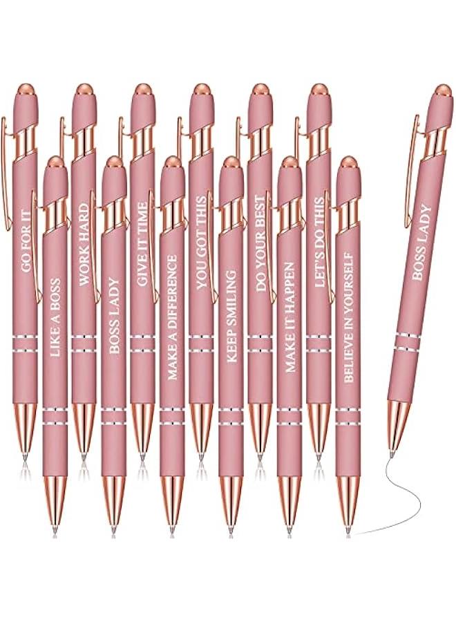 Arabest Bulk Inspirational Pens with Stylus Tip, Motivational Quotes, Ballpoint, Perfect Gifts for School, Office, Teachers, in Rose Gold - Boss Lady Design - Image 1