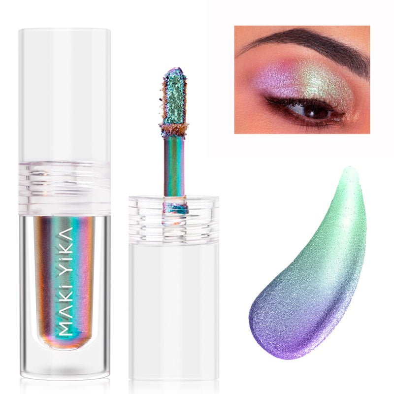 MAKI YIKA Glitter Liquid Eyeshadow Chameleon Metallic Eyeshadow MultiColor Shifting Long Lasting Multichrome Holographic Eye Topper Glitters 6 Aurora