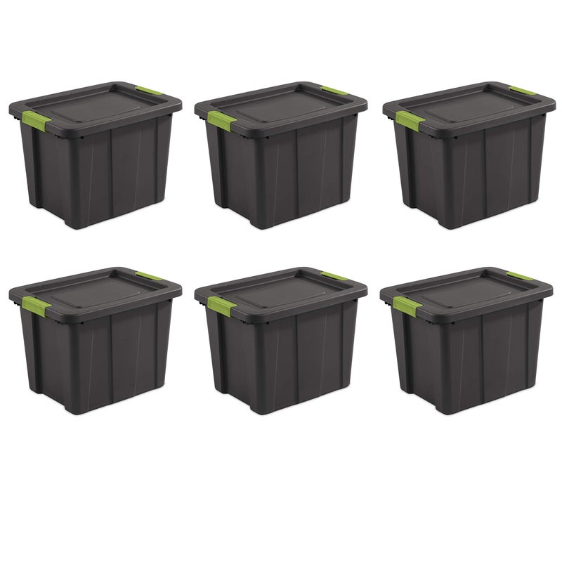 Sterilite 18 Gal Latching Tuff1 Storage Tote Stackable Bin with Latch Lid Plastic Container to Organize Garage Basement Gray Base and Lid 6Pack