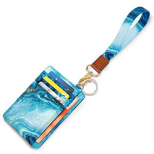 Coco Rossi Slim Front Pocket Wallet RFID ID Card Holder Cute Small Wallet with Wrist Lanyards Key Chain Holder for Women,Flowing Blue - Image 1