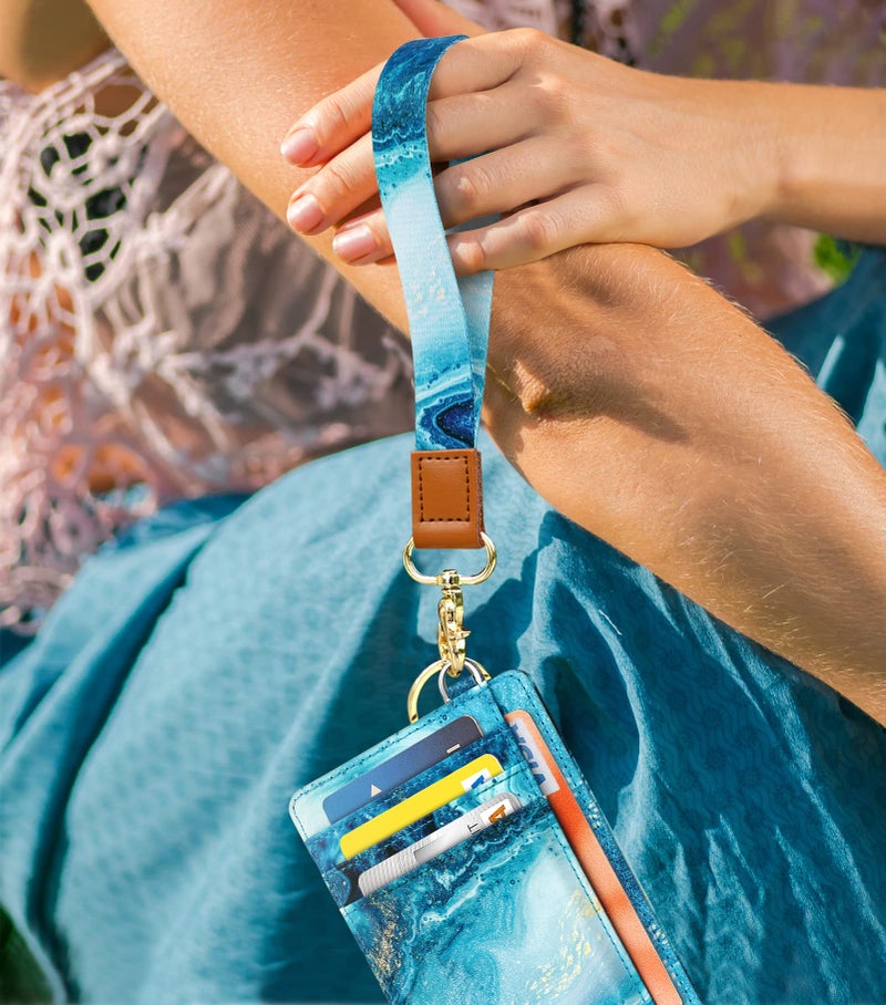 Coco Rossi Slim Front Pocket Wallet RFID ID Card Holder Cute Small Wallet with Wrist Lanyards Key Chain Holder for Women,Flowing Blue - Image 4