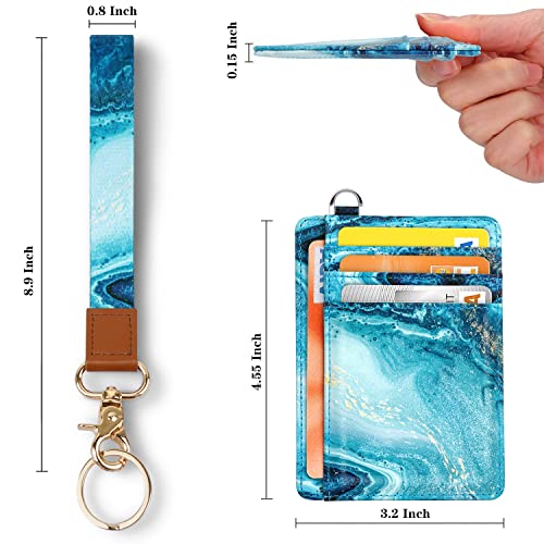 Coco Rossi Slim Front Pocket Wallet RFID ID Card Holder Cute Small Wallet with Wrist Lanyards Key Chain Holder for Women,Flowing Blue - Image 2