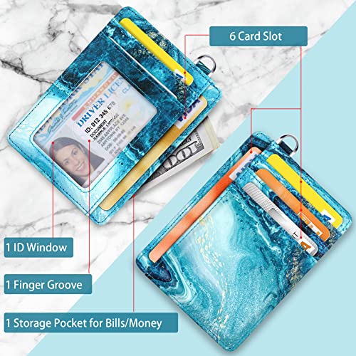 Coco Rossi Slim Front Pocket Wallet RFID ID Card Holder Cute Small Wallet with Wrist Lanyards Key Chain Holder for Women,Flowing Blue - Image 3