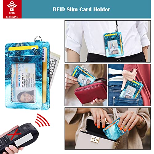 Coco Rossi Slim Front Pocket Wallet RFID ID Card Holder Cute Small Wallet with Wrist Lanyards Key Chain Holder for Women,Flowing Blue - Image 5