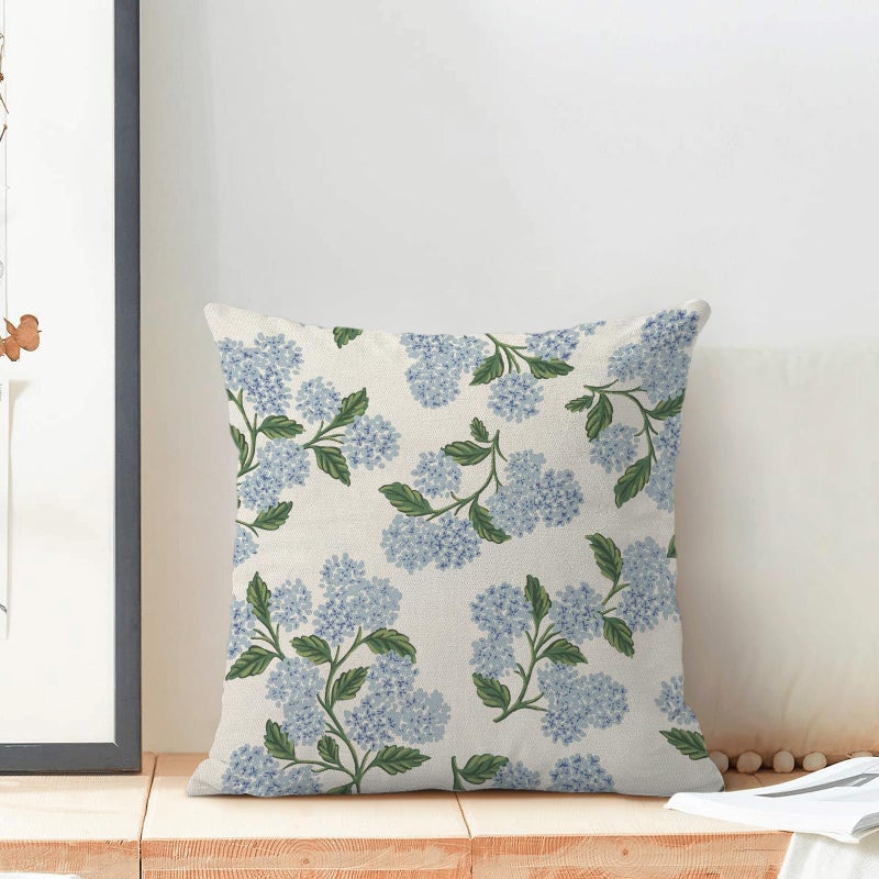 AEIOAE Spring Pillow Covers 20x20 Inch Set of 2, Green Blue Hydrangea Flower Throw Pillows Case,Floral Summer Outdoor Seasonal Decorative Farmhouse Decor Cushion Covers for Home Sofa Bed Couch - Image 3