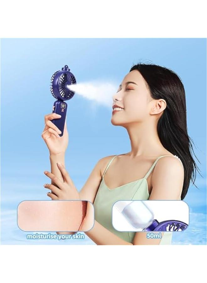 HOOKOR Durku Portable Handheld Misting Fan, Battery Operated Fan with Base, 8 Hours, Digital Display, 5 Speeds, 90° Foldable Cooling Fan, Rechargeable Mini Fan for Travel Camping Outdoor, Home (Purple) - Image 2