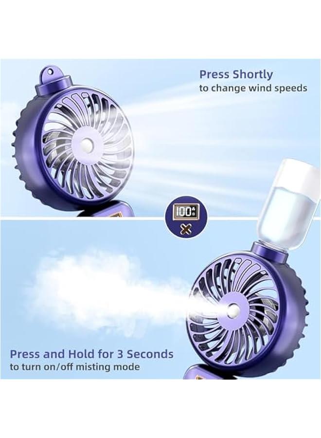 HOOKOR Durku Portable Handheld Misting Fan, Battery Operated Fan with Base, 8 Hours, Digital Display, 5 Speeds, 90° Foldable Cooling Fan, Rechargeable Mini Fan for Travel Camping Outdoor, Home (Purple) - Image 3