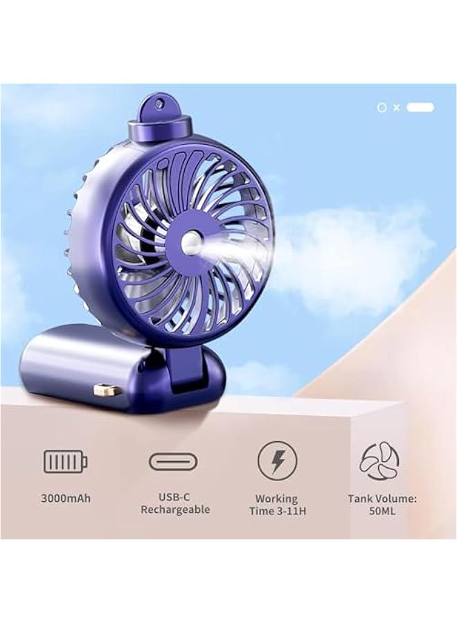 HOOKOR Durku Portable Handheld Misting Fan, Battery Operated Fan with Base, 8 Hours, Digital Display, 5 Speeds, 90° Foldable Cooling Fan, Rechargeable Mini Fan for Travel Camping Outdoor, Home (Purple) - Image 4